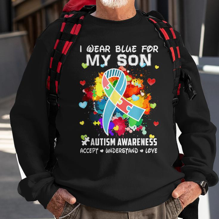 I Wear Blue For My Son Accept Understand Love Autism Mom Dad Sweatshirt Gifts for Old Men