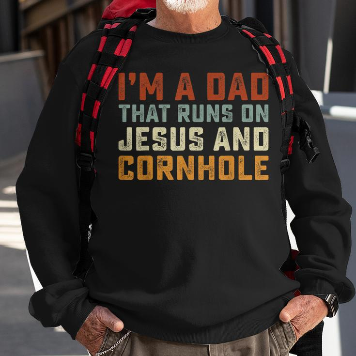 Im A Dad That Runs On Jesus Cornhole Christian Vintage Gift Sweatshirt Gifts for Old Men