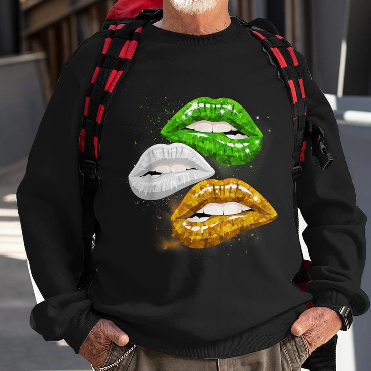Irish Flag Shamrock Biting Lips Funny St Patrick Leprechaun Sweatshirt Gifts for Old Men