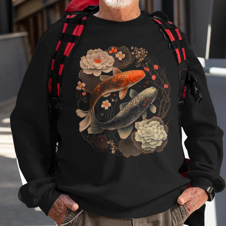Japanese Fish Koi Carp Vintage Graphic Cherry Blossom Sweatshirt Gifts for Old Men