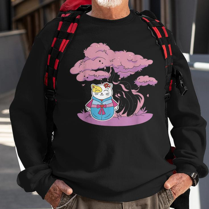 Katze Asiatisch Sakura Baum Kawaii Sempai Sweatshirt Geschenke für alte Männer