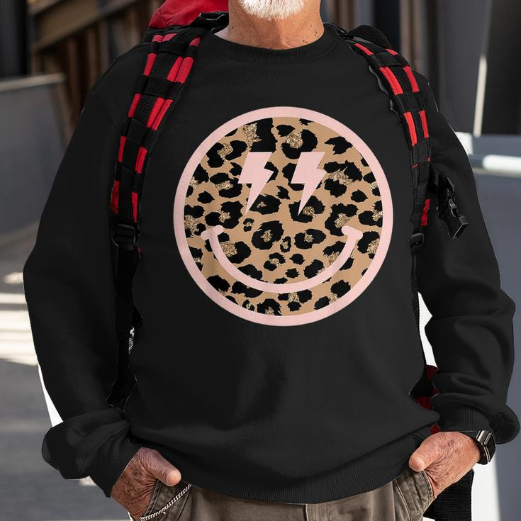 Leopard Smile Face Lightning Bolt Eyes Happy Face  Men Women Sweatshirt Graphic Print Unisex Gifts for Old Men