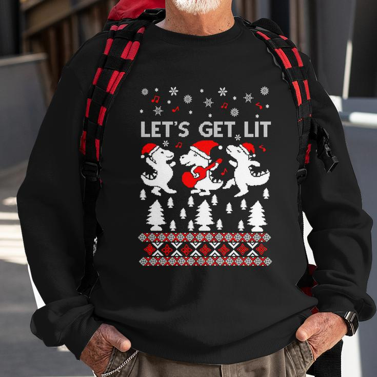 Lets Get Lit Pajamas Dinosaur Ugly Christmas Sweater Gift Sweatshirt Gifts for Old Men