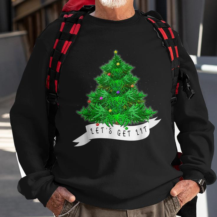 Lets Get Lit Weed X Mas Tree Marijuana Christmas Men Women Sweatshirt Graphic Print Unisex Gifts for Old Men