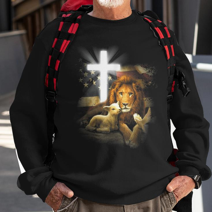 Lion And Lamb Cross Jesus Christ Sweatshirt Gifts for Old Men