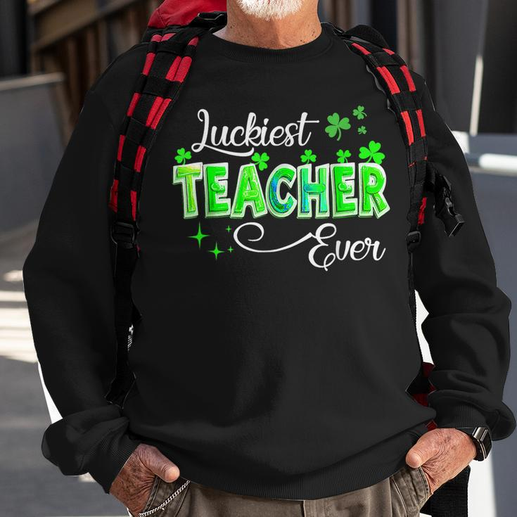 Luckiest Teacher Ever Shamrock Teacher St Patricks Day Sweatshirt Gifts for Old Men