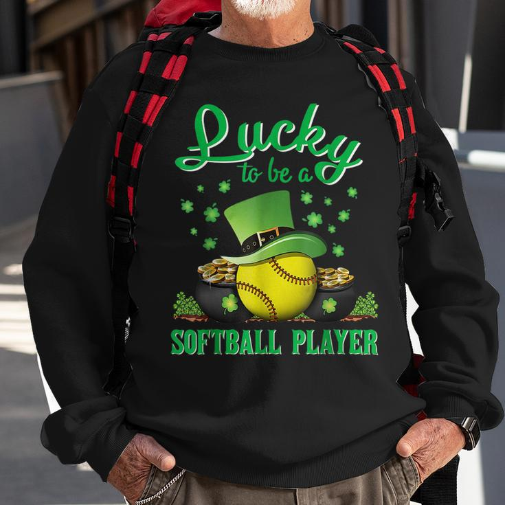 Lucky To Be A Softball Player St Patricks Day Lucky Clover Sweatshirt Gifts for Old Men