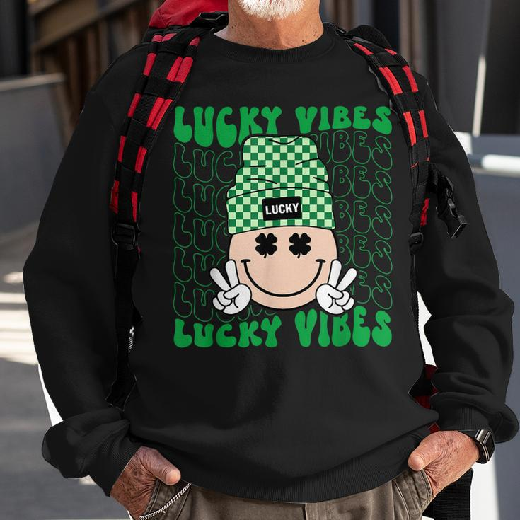 Lucky Vibes Hippie Groovy St Patricks Day Shamrock Irish Sweatshirt Gifts for Old Men