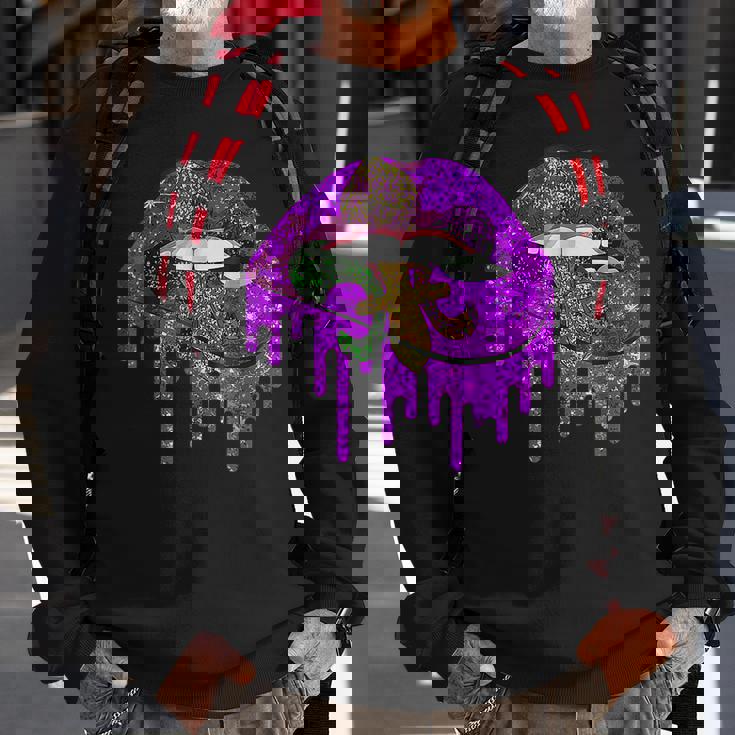 Mardi Gras Carnival Costume Purple & Gold Fleur-De-Lis Lips Sweatshirt ...