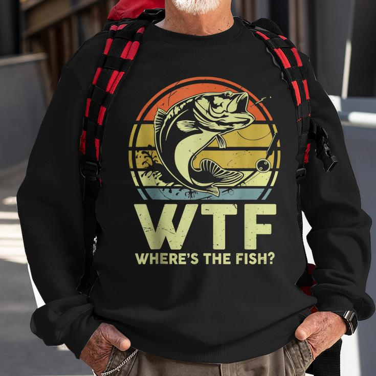 Mens Fishing Wtf Wheres The Fish Fisherman Funny Bass Dad Sweatshirt Gifts for Old Men