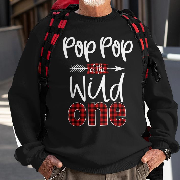 Mens Pop Pop Of Wild One Buffalo Plaid Lumberjack 1St Birthday Sweatshirt Gifts for Old Men