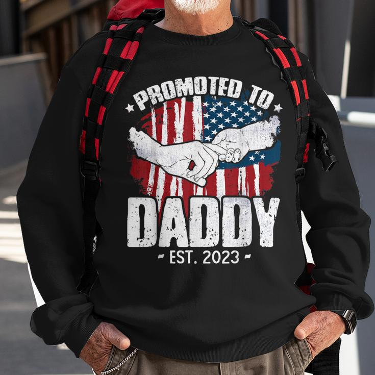 Mens Promoted To Daddy Est 2023 Patriotic Dad To Be Fathers Day Sweatshirt Gifts for Old Men