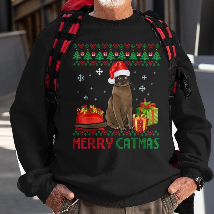 Merry Catmas Cat Ugly Christmas Burmese Mom Dad Sweatshirt Gifts for Old Men