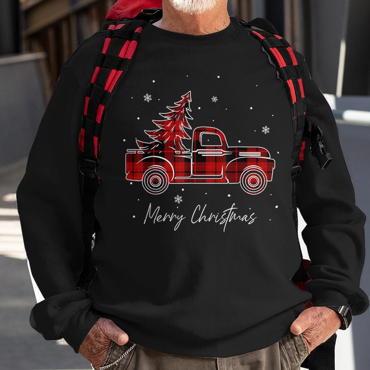 Merry Christmas Buffalo Truck Tree Red Plaid Family Matching Men Women Sweatshirt Graphic Print Unisex Gifts for Old Men