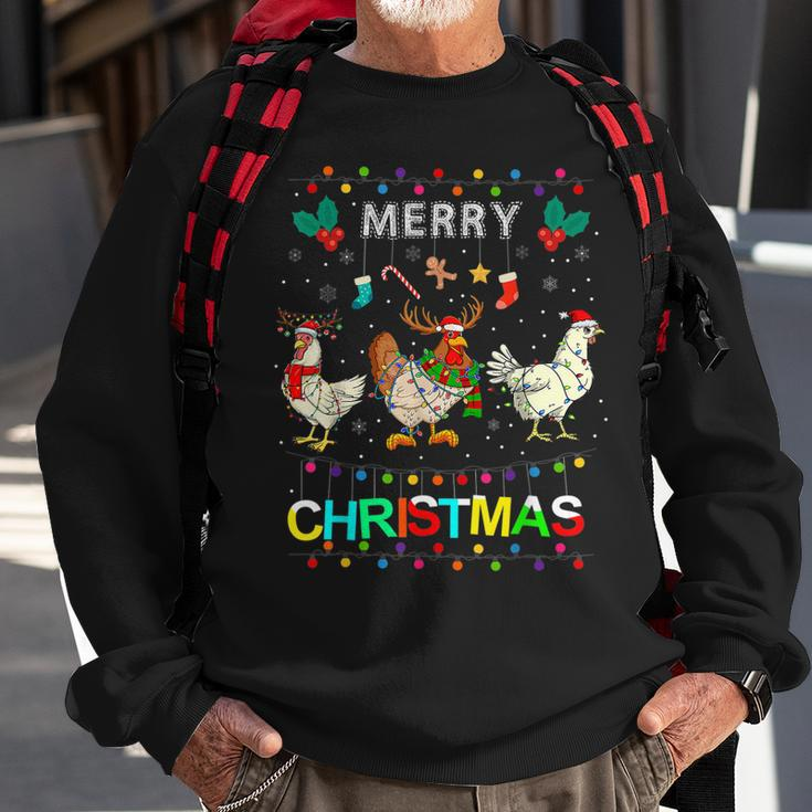 Merry Christmas Chicken Funny Christmas Lights Ugly Sweater Men Women Sweatshirt Graphic Print Unisex Gifts for Old Men