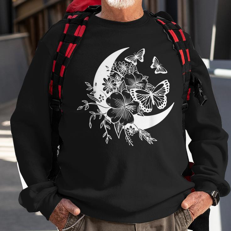 Moon Flowers And Butterflies Minimalist Boho Graphic Men Women Sweatshirt Graphic Print Unisex Gifts for Old Men