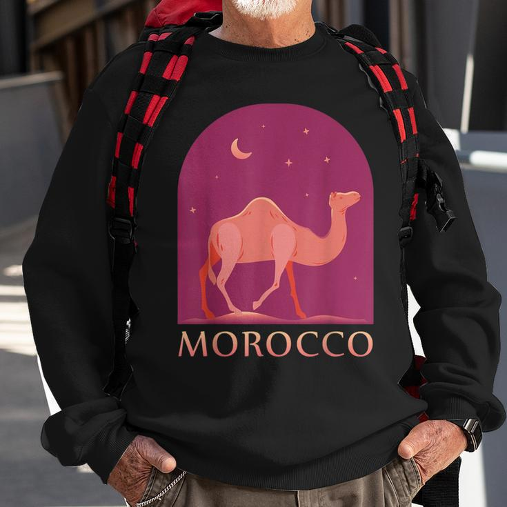 Morocco - Camel Walking In The Desert At Night Men Women Sweatshirt Graphic Print Unisex Gifts for Old Men