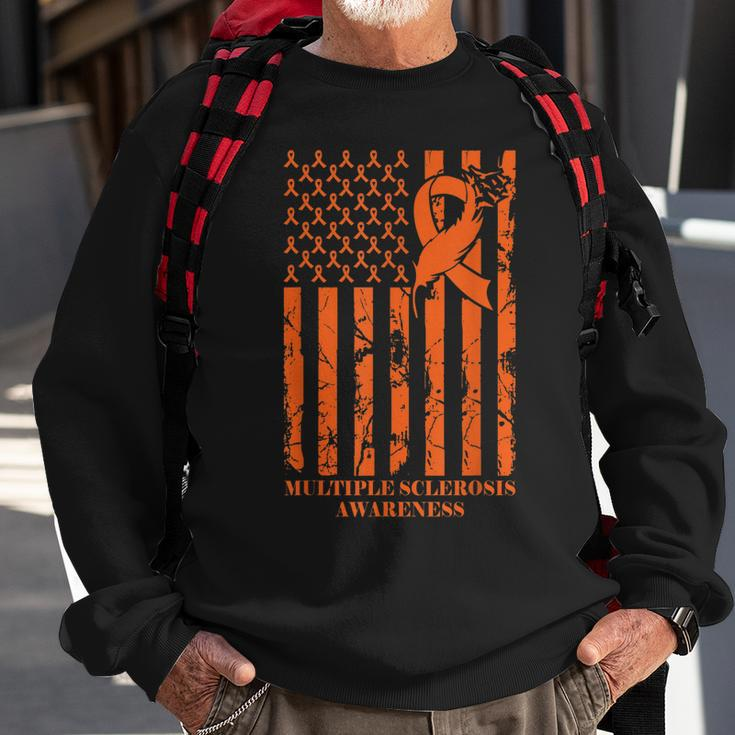 Ms Warrior Multiple Sclerosis Awareness Ribbon Usa Flag Sweatshirt Gifts for Old Men