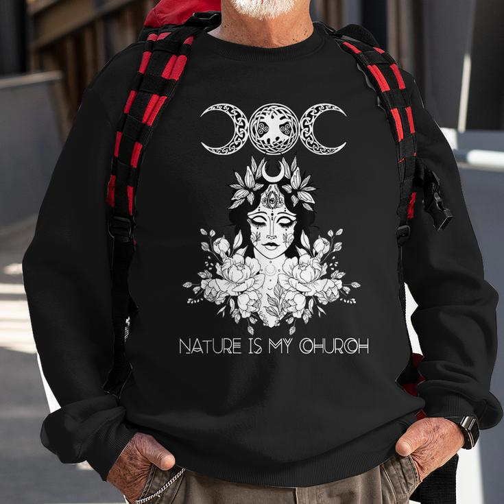 Nature Is My Church Crescent Moon Witchcraft Wiccan Witch Sweatshirt Gifts for Old Men