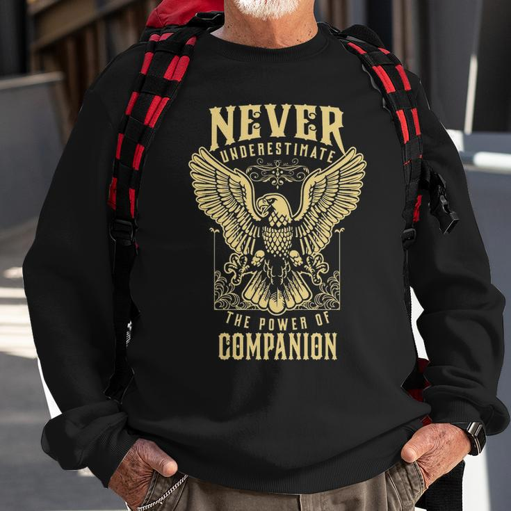 Never Underestimate The Power Of Companion Personalized Last Name Sweatshirt Gifts for Old Men