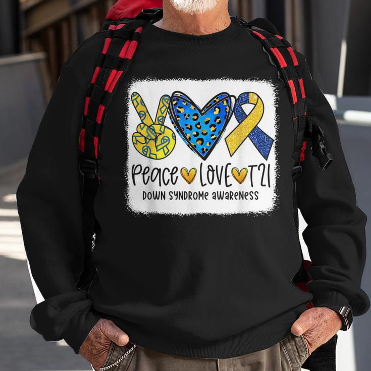 Peace Love T21 Cure Blue Yellow Down Syndrome Awareness Sweatshirt Gifts for Old Men