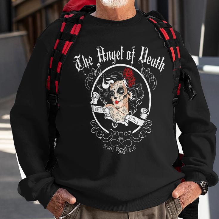 Pin Up Girl Schädel Motorrad Biker Babe Lady Engel Des Todes Sweatshirt Geschenke für alte Männer