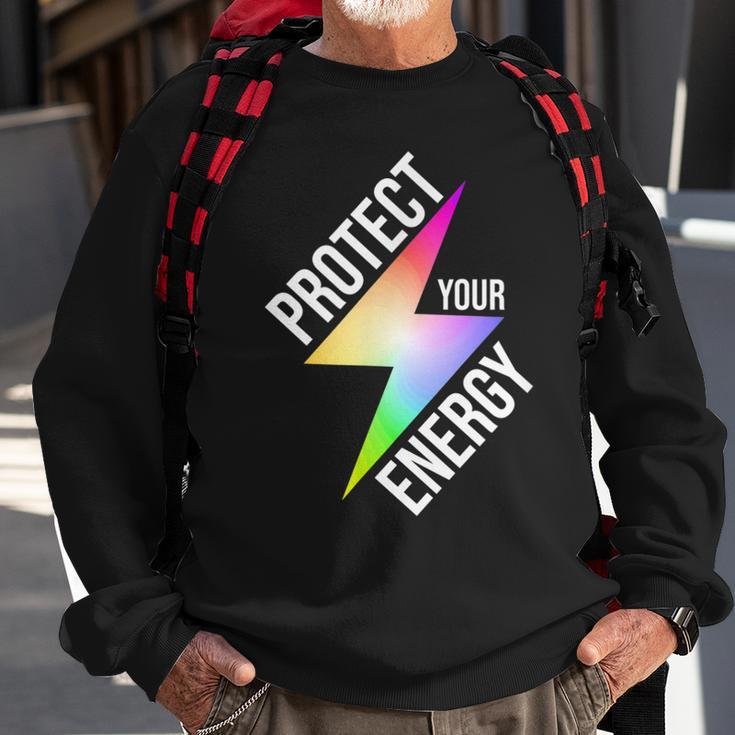 Protect Your Energy Colorful Lightning Bolt Men Women Sweatshirt Graphic Print Unisex Gifts for Old Men