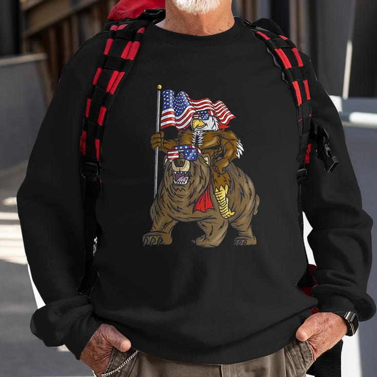 Proud American Bald Eagle Bear 4Th July Flag Christmas Gift Men Women Sweatshirt Graphic Print Unisex Gifts for Old Men