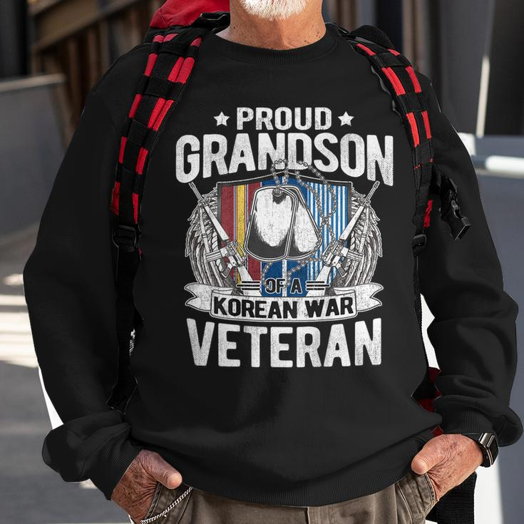 Proud Grandson Of Korean War Veteran Dog Tag Military Family Men Women Sweatshirt Graphic Print Unisex Gifts for Old Men