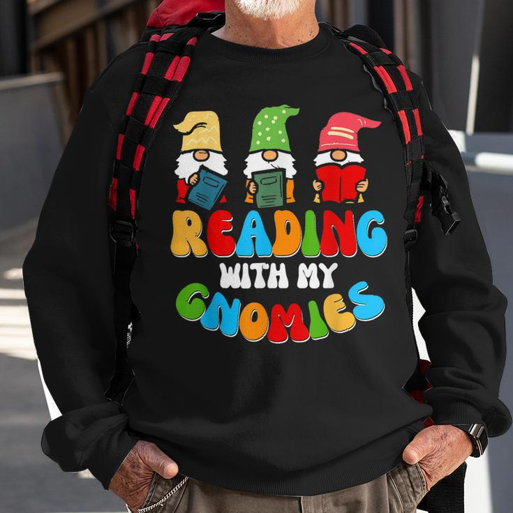 Reading With My Gnomies Funny Gnomes Book Lover Sweatshirt Gifts for Old Men
