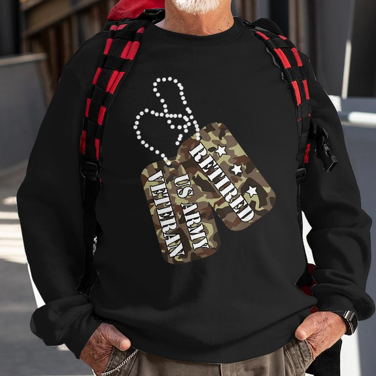 Retired Us Army Veteran Dog Tag Men Women Sweatshirt Graphic Print Unisex Gifts for Old Men