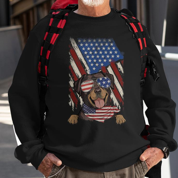 Retro American Flag Rottweiler Dad Mom Dog Lover 4Th Of July Men Women Sweatshirt Graphic Print Unisex Gifts for Old Men