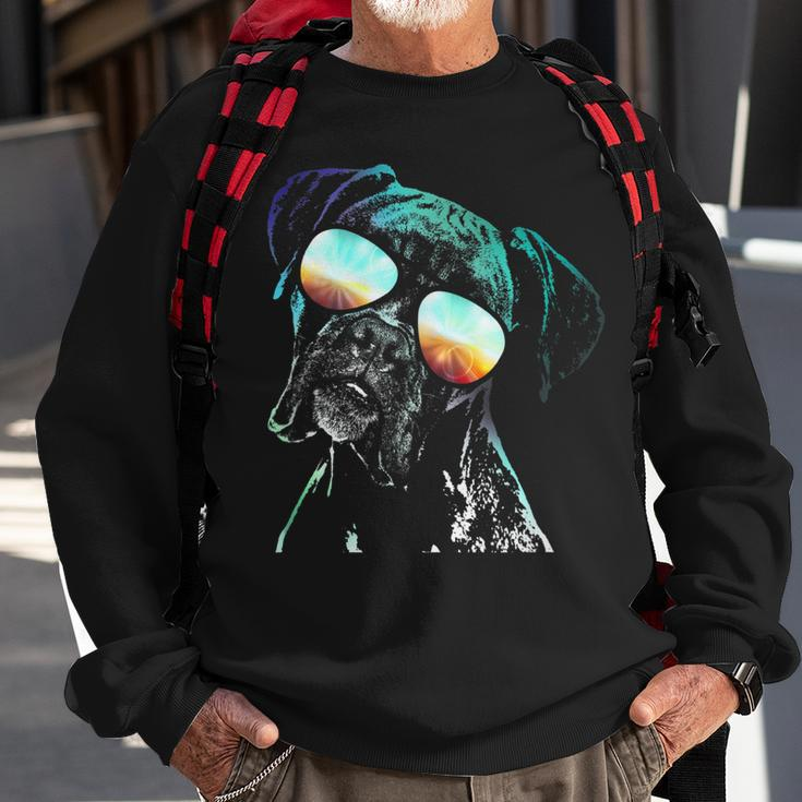 Retro Disco Dog Boxer Dog Sweatshirt Gifts for Old Men