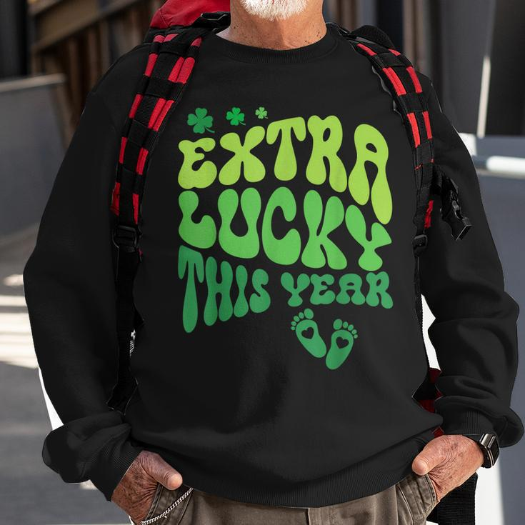 Retro Extra Lucky This Year Funny St Patrick Pregnancy Sweatshirt Gifts for Old Men