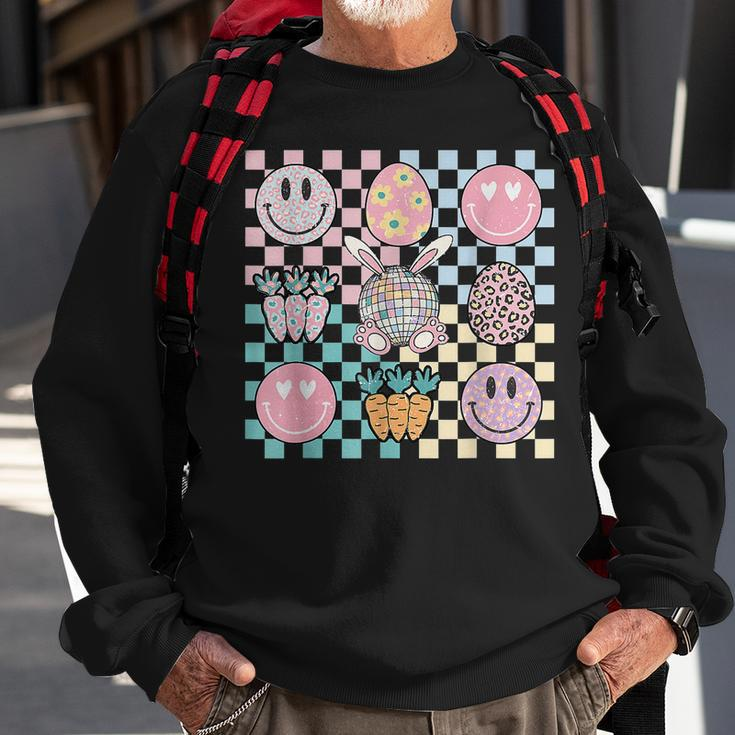 Retro Groovy Bunny Smile Disco Eggs Carrot Happy Easter Day Sweatshirt Gifts for Old Men