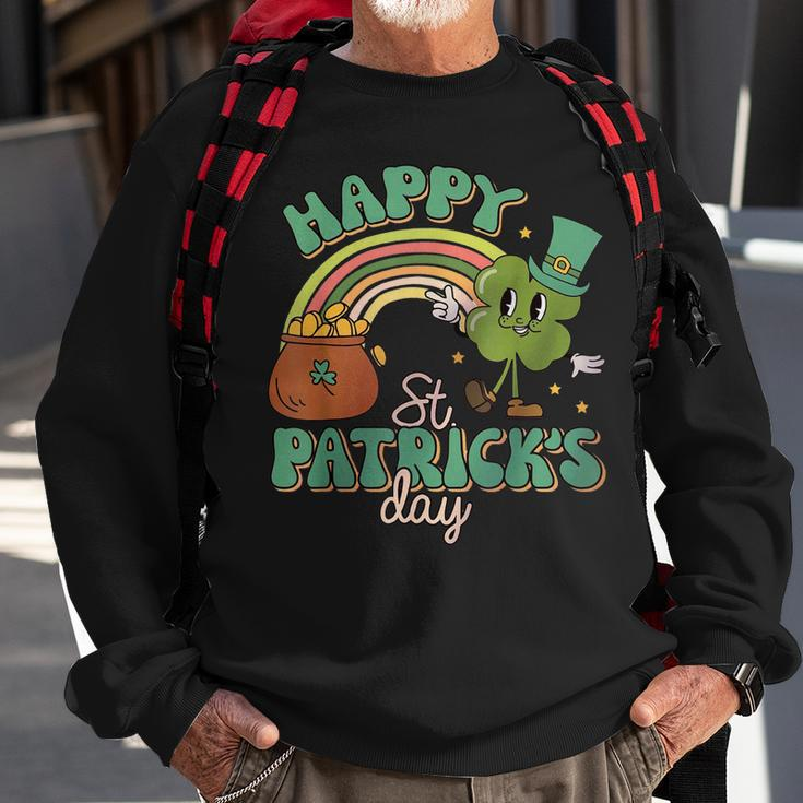Retro Groovy Happy St Patricks Day Go Lucky Charm Shamrock Sweatshirt Gifts for Old Men