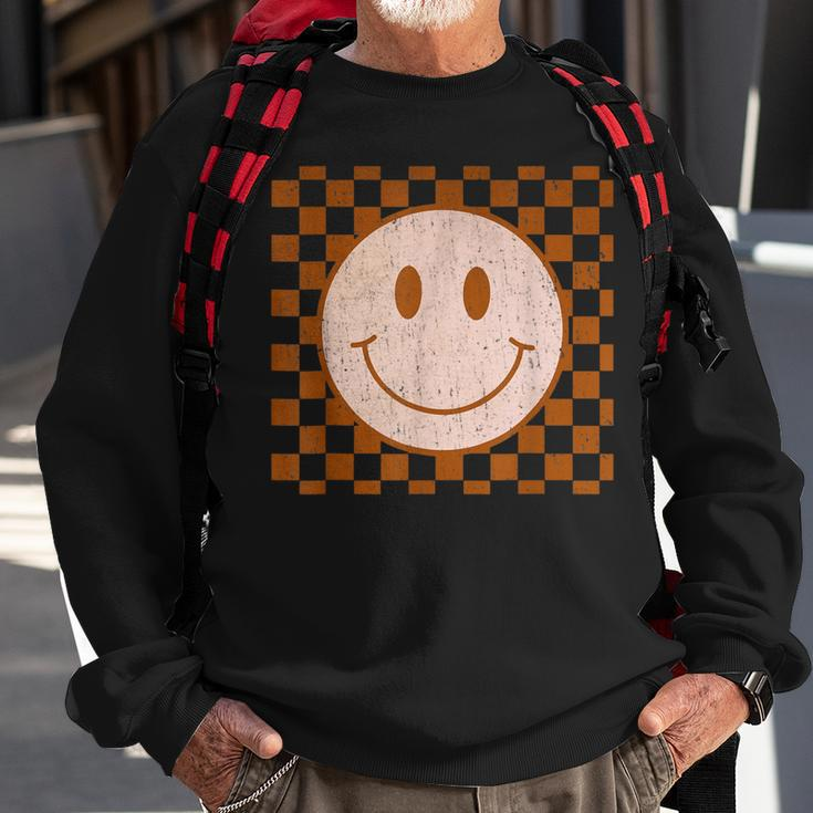 Retro Happy Face Smile Face Checkered Pattern Trendy Sweatshirt Gifts for Old Men