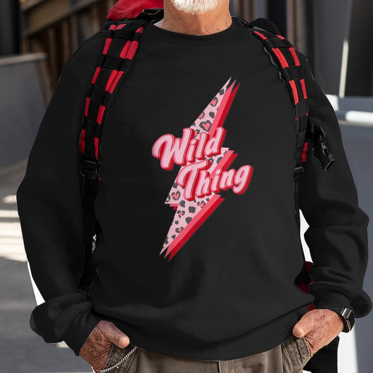 Retro Valentine Day Pink Leopard Lightning Bolt Boho Men Women Sweatshirt Graphic Print Unisex Gifts for Old Men