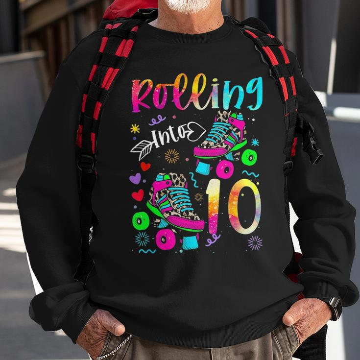 Rolling Into 10Th Birthday Leopard Roller Skates 10 Yrs Old Sweatshirt Gifts for Old Men