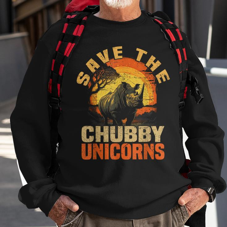 Save The Chubby Unicorns Vintage Funny Rhino Animal Rescue Sweatshirt Gifts for Old Men