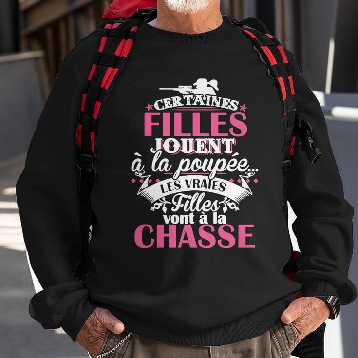 Schwarzes Damen-Sweatshirt mit Jagd-Motiv, Französischer Spruch Geschenke für alte Männer