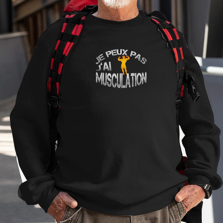 Schwarzes Fitness-Sweatshirt mit Je peux pas j'ai musculation Spruch & Gewichtheber-Motiv Geschenke für alte Männer