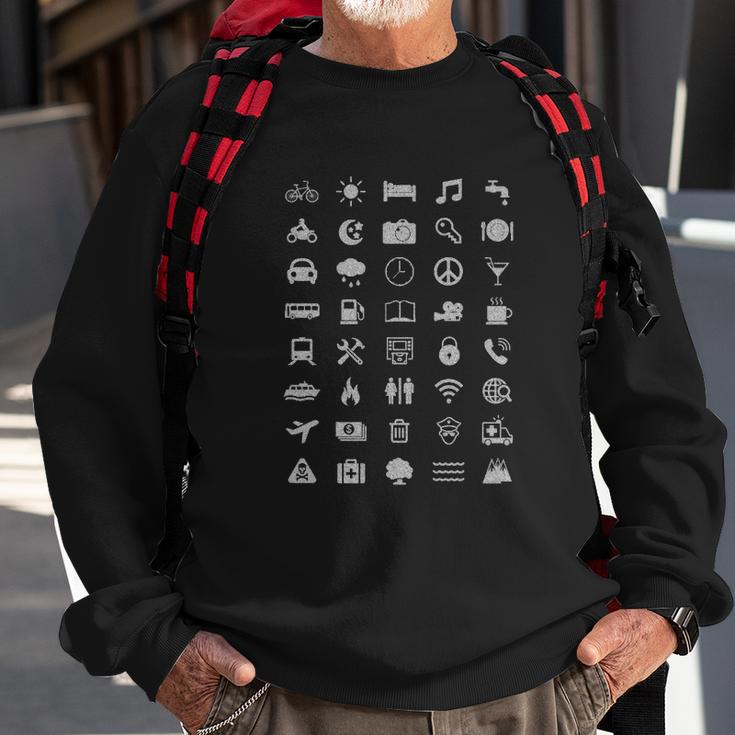 Schwarzes Herren Sweatshirt mit Icon-Collage-Druck, Modisches Tee Geschenke für alte Männer