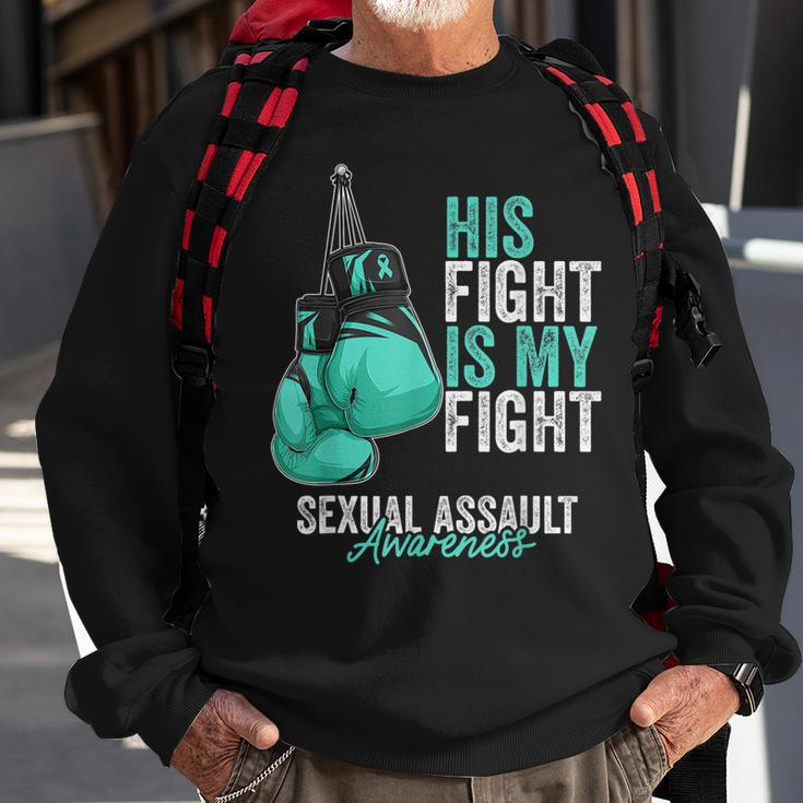 Sexual Assault Awareness Month Boxing Gloves Teal Ribbon Sweatshirt Gifts for Old Men