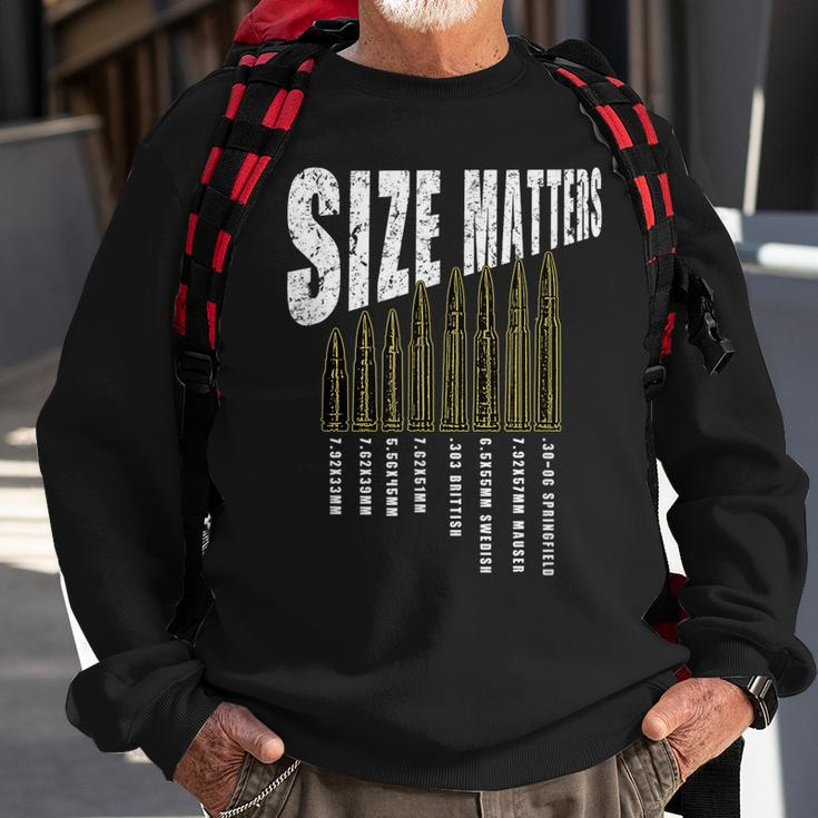 Size Matters Ammo Bullet Gun Rifle Caliber Funny Pun Sweatshirt Gifts for Old Men