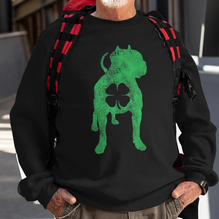 St Patricks Day Dog Pit Bull Shamrock Clover Irish Sweatshirt Gifts for Old Men