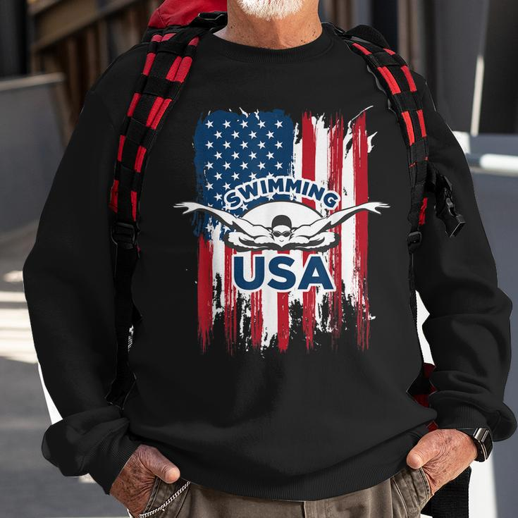 Swimming Usa Support The Team Usa Flag Pool Sweatshirt Gifts for Old Men