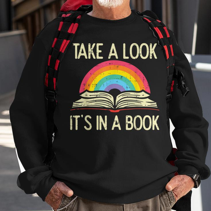 Take A Look Its In A Book Vintage Reading Bookworm Librarian Sweatshirt Gifts for Old Men