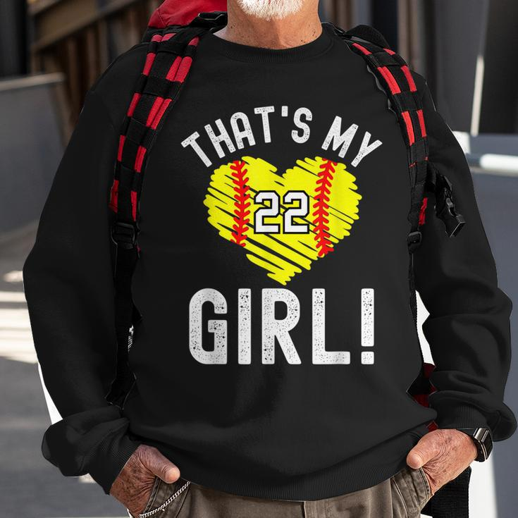 Thats My Girl Vintage Number 22 Heart Softball Mom Dad Sweatshirt Gifts for Old Men