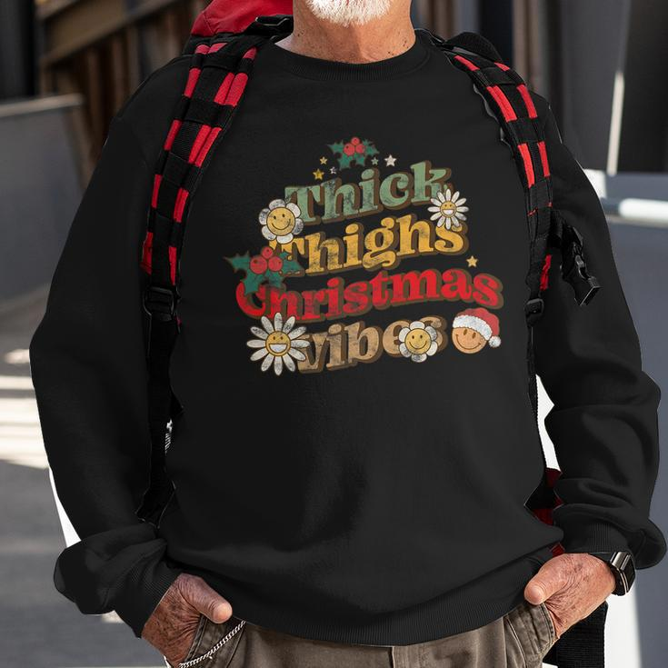 Thick Things Christmas Vibes Groovy Retro Christmas Pajamas Sweatshirt Gifts for Old Men